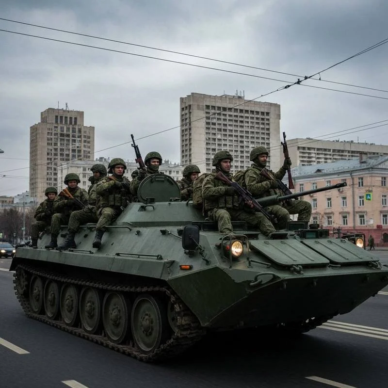 Военнослужащие на бронетехнике